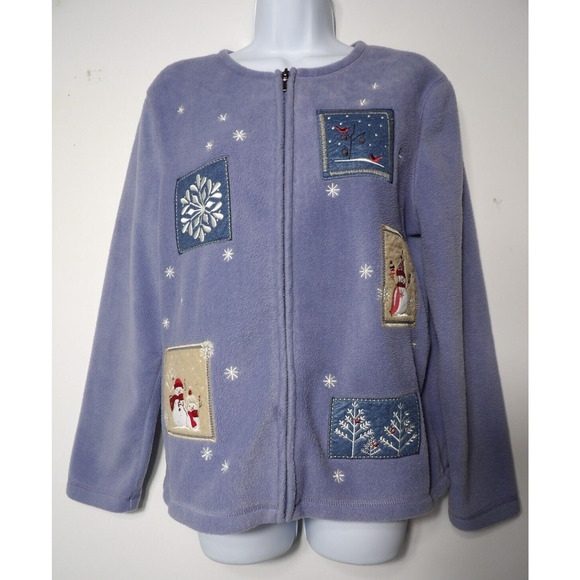 Croft & Barrow Fleece Cardigan Sweater Small Grandma WInter Cardinal Snowman - Picture 1 of 11